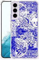 Shockproof Case Geschikt voor Samsung Galaxy S22 Smartphone hoesje met doorzichtige rand Angel Skull Blue