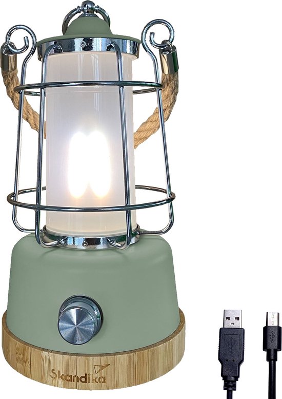 Skandika Kiruna LED-Lamp – Tentlampen – Campinglampen – Buiten Lantaarn – Buitenverlichting – Buiten lamp - Retro outdoor camping lamp met powerbank, traploos dimbaar, draadloos, oplaadbare batterij, USB, warm en koud wit, 75h lichtduur – groen