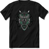 Uil - Dieren Mandala T-Shirt | Aqua | Grappig Verjaardag Zentangle Dierenkop Cadeau Shirt | Dames - Heren - Unisex | Wildlife Tshirt Kleding Kado | - Zwart - 3XL
