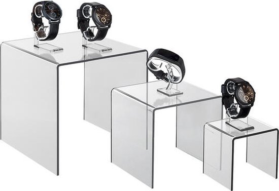 Acryldisplay 3-traps set van glashelder acryl - set van 3 - hoogte: 100 mm, 150 mm, 200 mm