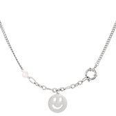 Ketting parel smiley - stainless steel - zilver