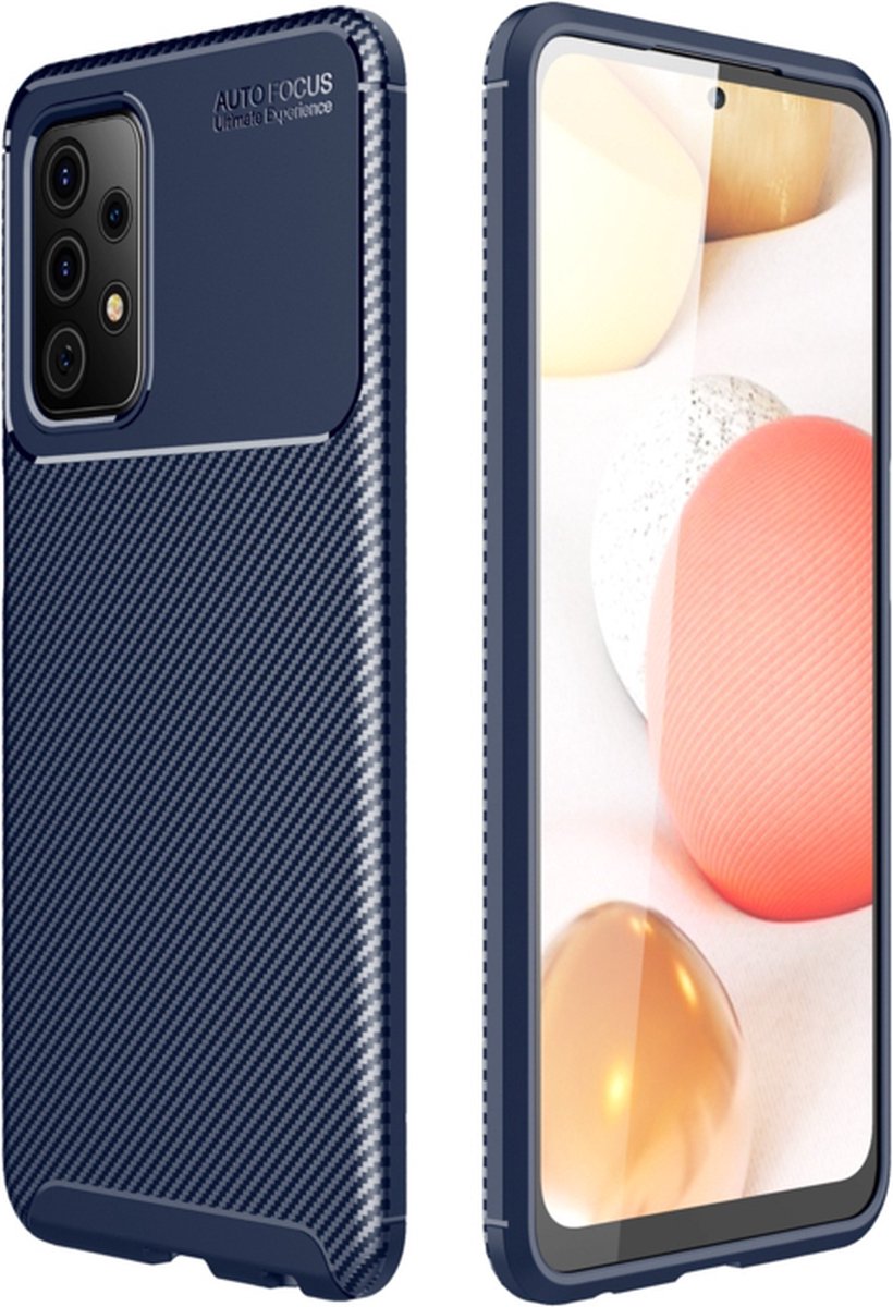 Carbon TPU Bescherm-Hoes Skin geschikt voor Samsung Galaxy A52 - Blauw