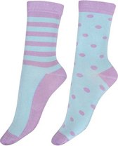 Pretty Polly Sokken - Bamboe - Milieu Vriendelijke - Stripe Spot - Damessokken - One Size - Zachtblauw/Lila - 2 Paar - Voordeelverpakking