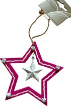 Houten ster met belletjes Kers Roze 12cm