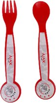 AJAX kinderbestek - Rood / Wit - Kunststof - l 16 cm - 2 stuks - Vork / Lepel - Eten - Voetbal - Ajax - Bestek - Kinderservies