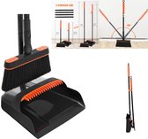 MATCC Draaibaar Stoffer & Blik-Verstelbaar Bezem-Veegmachine Vloer Home Schoon Set-Schoonmaakartikelen-met Lange Steel-voor Binnen-Zwart Oranje