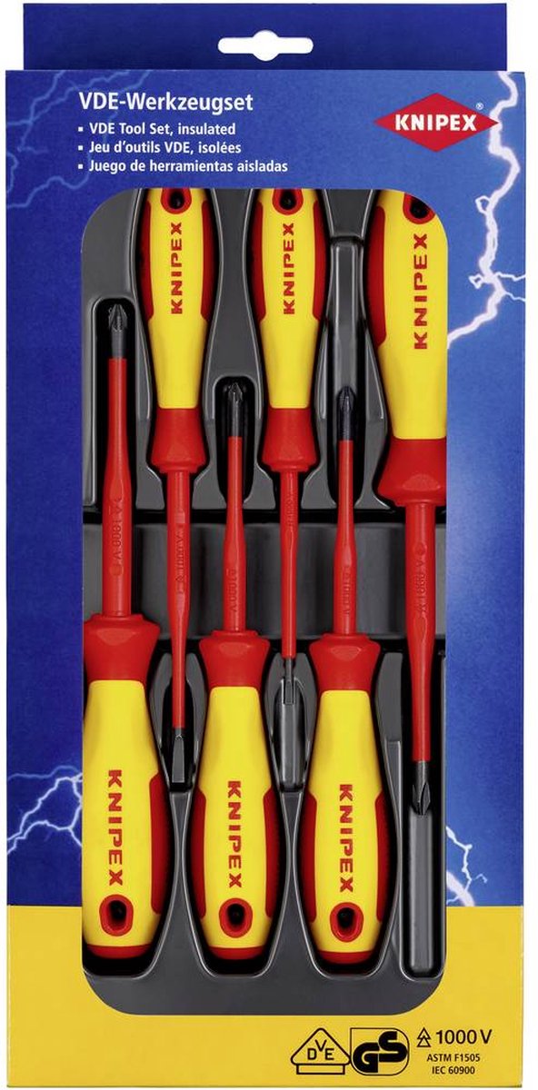 Knipex Schroevendraaierset VDE Plat, Kruiskop Phillips, Kruiskop Pozidriv