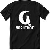 Nachtkat- Katten T-Shirt Kleding Cadeau | Dames - Heren - Unisex | Kat / Dieren shirt | Grappig Verjaardag kado | Tshirt Met Print | - Zwart - S