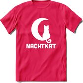 Nachtkat- Katten T-Shirt Kleding Cadeau | Dames - Heren - Unisex | Kat / Dieren shirt | Grappig Verjaardag kado | Tshirt Met Print | - Roze - S