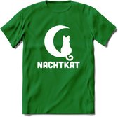 Nachtkat- Katten T-Shirt Kleding Cadeau | Dames - Heren - Unisex | Kat / Dieren shirt | Grappig Verjaardag kado | Tshirt Met Print | - Donker Groen - M