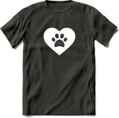 Cat Love Paw - Katten T-Shirt Kleding Cadeau | Dames - Heren - Unisex | Kat / Dieren shirt | Grappig Verjaardag kado | Tshirt Met Print | - Donker Grijs - XL