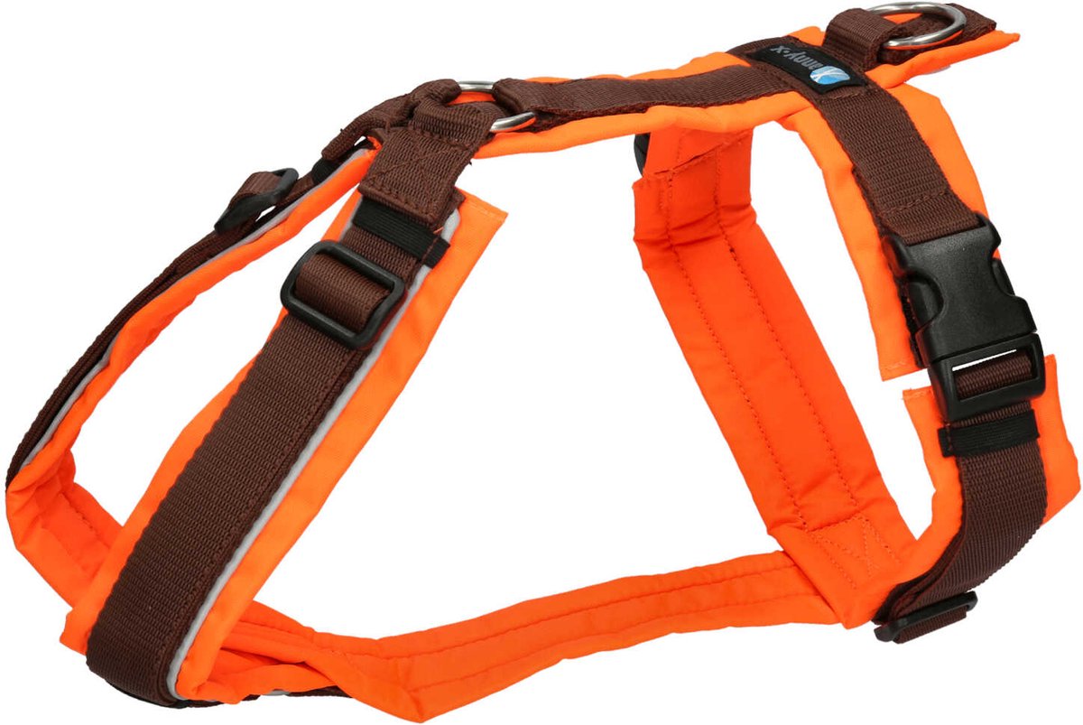 AnnyX Hondentuig - Reflecterend Y-tuig - Bruin/Neonoranje - maat L - Borstomvang 70-86cm - Gewicht hond 26-38 kg