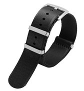 Horlogeband Nylon band - Nato strap - Zwart met Zilveren gesp - 20mm