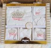 Luxe 10 delige new born set met deken - luxe geschenk-roze/wit - kings & queens - baby set - babyshower-kraam cadeau - gift new born girl - 0 tem 4 maanden