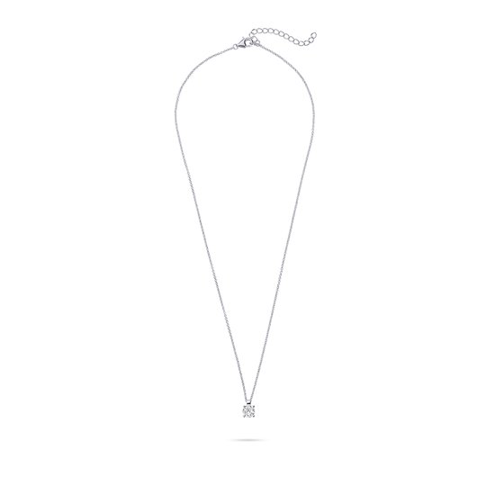 Jewels Inc. - Hanger incl. Ketting - Solitaire gezet met Zirkonia Steen in een vierpoots Chaton - 6mm- Lengte 42+3cm - GerhodineerdZilver 925