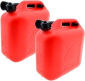 Synx Tools 2x Jerrycan benzine 10L Rood voor brandstof en Water - Auto Tank- inclusief schenktuit / Met Tuit - benzine / diesel - Jerrycan brandstof