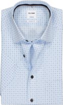 OLYMP Tendenz modern fit overhemd - korte mouw - lichtblauw met wit dessin - Strijkvriendelijk - Boordmaat: 40