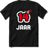 14 Jaar Feest kado T-Shirt Heren / Dames - Perfect Verjaardag Cadeau Shirt - Wit / Rood - Maat L