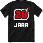 28 Jaar Feest kado T-Shirt Heren / Dames - Perfect Verjaardag Cadeau Shirt - Wit / Rood - Maat XL