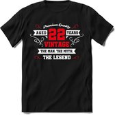 22 Jaar Legend - Feest kado T-Shirt Heren / Dames - Wit / Rood - Perfect Verjaardag Cadeau Shirt - grappige Spreuken, Zinnen en Teksten. Maat 3XL