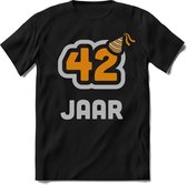 42 Jaar Feest kado T-Shirt Heren / Dames - Perfect Verjaardag Cadeau Shirt - Goud / Zilver - Maat L