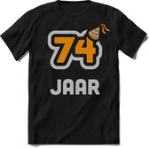 74 Jaar Feest kado T-Shirt Heren / Dames - Perfect Verjaardag Cadeau Shirt - Goud / Zilver - Maat XXL