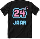 24 Jaar Feest kado T-Shirt Heren / Dames - Perfect Verjaardag Cadeau Shirt - Licht Blauw / Licht Roze - Maat L