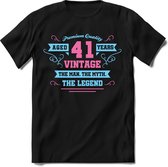 41 Jaar Legend - Feest kado T-Shirt Heren / Dames - Licht Blauw / Licht Roze - Perfect Verjaardag Cadeau Shirt - grappige Spreuken, Zinnen en Teksten. Maat S