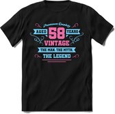 58 Jaar Legend - Feest kado T-Shirt Heren / Dames - Licht Blauw / Licht Roze - Perfect Verjaardag Cadeau Shirt - grappige Spreuken, Zinnen en Teksten. Maat S