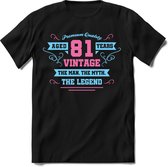 81 Jaar Legend - Feest kado T-Shirt Heren / Dames - Licht Blauw / Licht Roze - Perfect Verjaardag Cadeau Shirt - grappige Spreuken, Zinnen en Teksten. Maat L