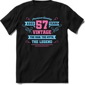 57 Jaar Legend - Feest kado T-Shirt Heren / Dames - Licht Blauw / Licht Roze - Perfect Verjaardag Cadeau Shirt - grappige Spreuken, Zinnen en Teksten. Maat 3XL