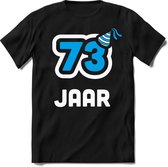 73 Jaar Feest kado T-Shirt Heren / Dames - Perfect Verjaardag Cadeau Shirt - Wit / Blauw - Maat L