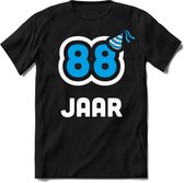 88 Jaar Feest kado T-Shirt Heren / Dames - Perfect Verjaardag Cadeau Shirt - Wit / Blauw - Maat XL