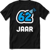 62 Jaar Feest kado T-Shirt Heren / Dames - Perfect Verjaardag Cadeau Shirt - Wit / Blauw - Maat S