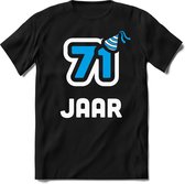 71 Jaar Feest kado T-Shirt Heren / Dames - Perfect Verjaardag Cadeau Shirt - Wit / Blauw - Maat S