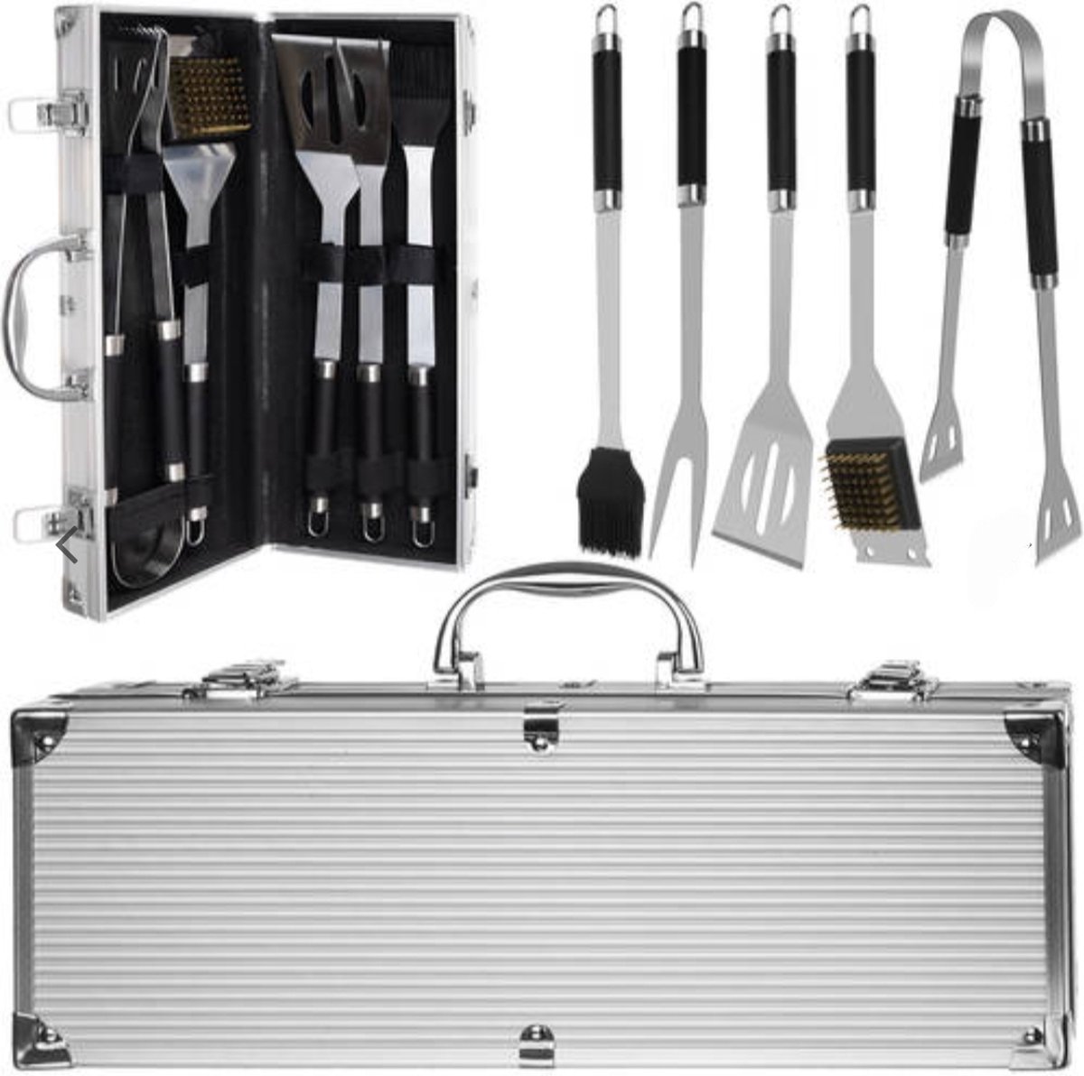 Ariko BBQ accessoires set - BBQ gereedschap set - Barbecue accesoires set - RVS - 5 delig