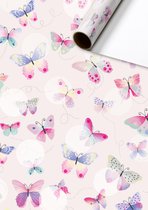 Cadeaupapier / inpakpapier - Iniki Lichtroze - vlinders - 70x200 cm