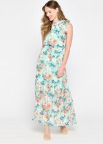 LOLALIZA Halterjurk met bloemenprint - Groen - Maat 44