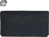 Portemonnee Zwart Leer Dames  Met Bloemenprint RFID - Zwart Lederen Dames Portemonnee Anti-Skim