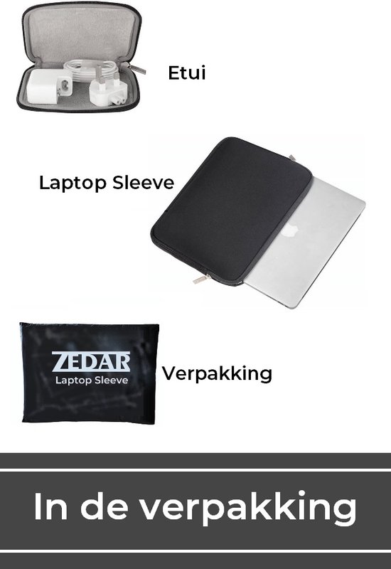 Laptop Sleeve 14 inch + Etui  (Laptophoes) Grijs van ZEDAR® - Zedar