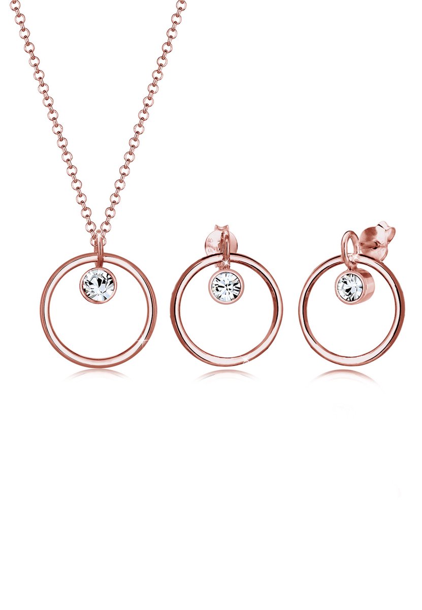 Elli - Sieraden Set - Dames Basis Cirkel Hanger Set Oor Hanger met Kristallen in 925 Sterling Zilver - Dames