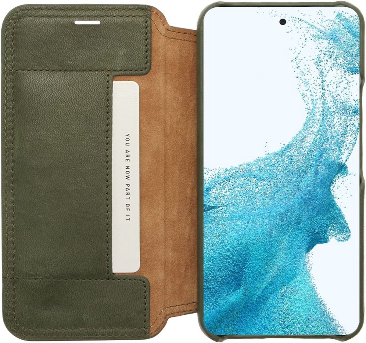 Minim Samsung Galaxy S22 Hoesje Echt Leer Book Case Groen