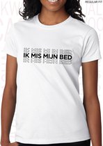 IK MIS MIJN BED dames shirt – Maat XXL - Wit - Korte mouwen - Ronde hals - Regular Fit - Grappige teksten - Quotes - Kwoots - Humor - Tekst shirt - Cadeau - Slapen is mijn hobby