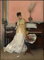 Kunst: Raimundo de Madrazo y Garreta, Reverie—The Letter, 1870s, Schilderij op canvas, formaat is 60X90 CM