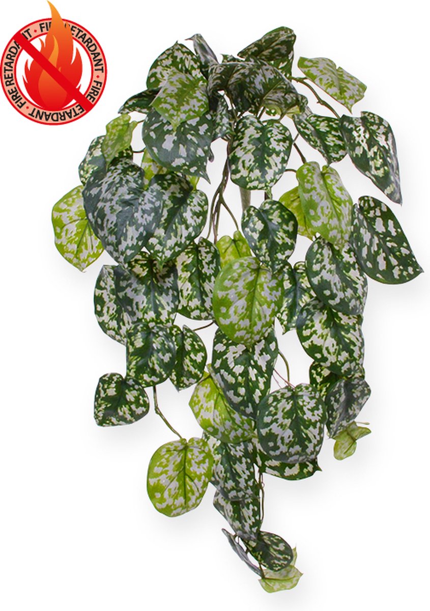 maxifleur Kunstplanten Scindapsus Pictus deluxe kunst hangplant 70cm - FR - brandvertragend Groen