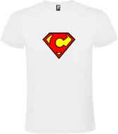 Wit T shirt met print van "letter C“ Superman “ Logo print Rood / Geel size S