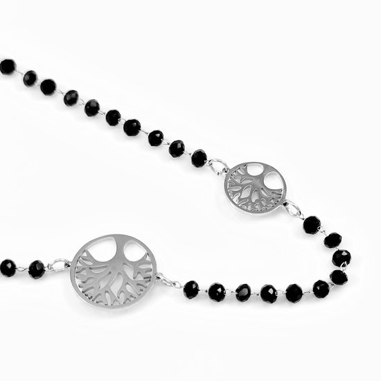 Collier Cristal Femme - Symbole Arbre de Vie Acier Inoxydable - Tour de Choker Noir