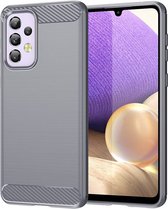 Samsung Galaxy A33 Hoesje - MobyDefend TPU Gelcase - Geborsteld Metaal + Carbonlook - Grijs - GSM Hoesje - Telefoonhoesje Geschikt Voor: Samsung Galaxy A33