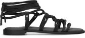 Sacha - Dames - Zwarte suède platte sandalen met strikveters - Maat 40