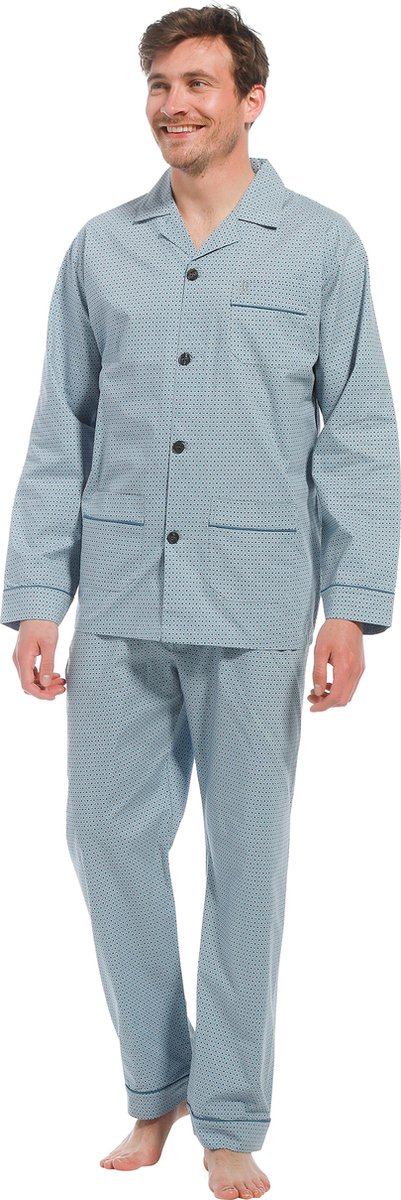 Robson Heren pyjama katoen knoopsluiting - 507 - 60 - Blauw